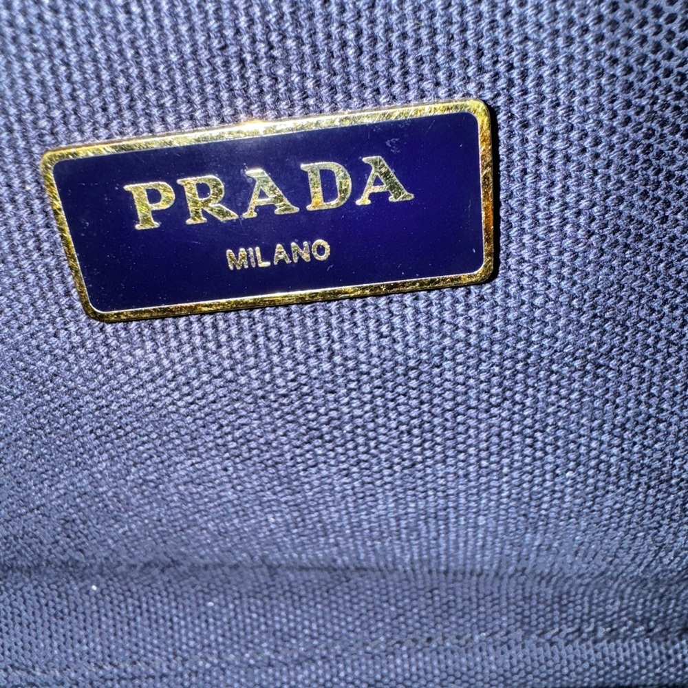Prada Dark Blue Canapa Tote 2-Way with White Logo - Picture 10 of 10